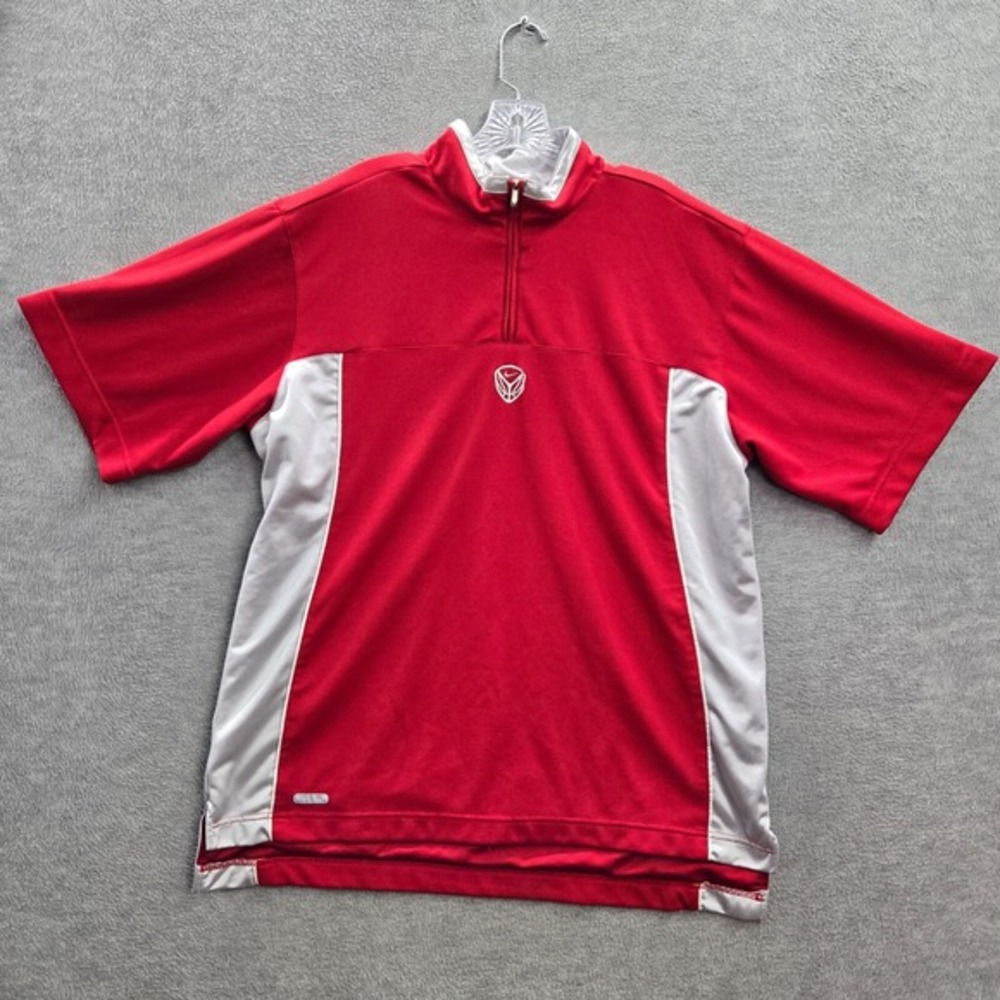 VINTAGE Nike Men Shirt Large‎ Red Logo Center Basketball Swoosh Dri Fit